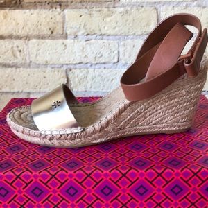 Tory Burch wedge espadrille mirror metallic